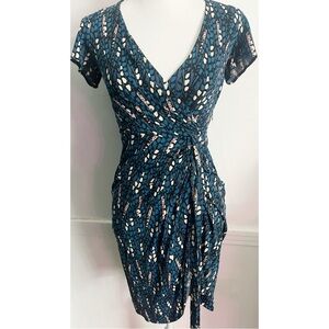 Issa London • Blue Patterned Gathered Mini Dress